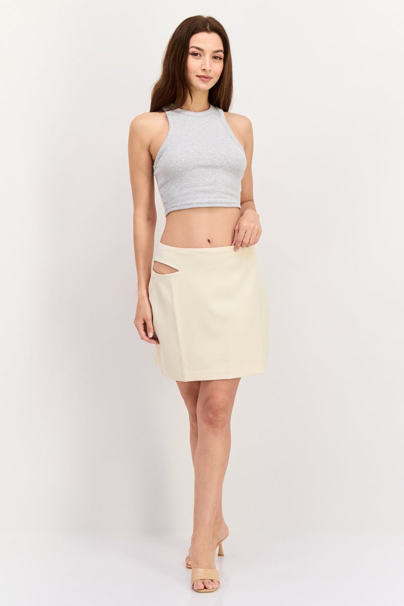 Stradivarius Women Plain Mini Skirts, Light Beige - Image 2